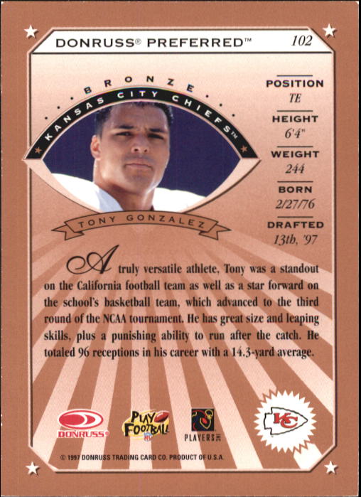 1997 Donruss Preferred Football "Main Set" Cards #1 to 150 Rookies and Veterans - Picture 87 of 147