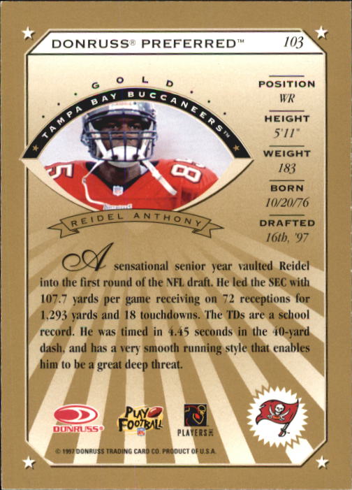 1997 Donruss Preferred Football "Main Set" Cards #1 to 150 Rookies and Veterans - Picture 89 of 147