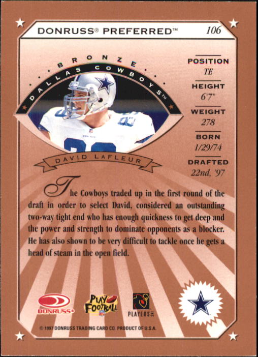 1997 Donruss Preferred Football "Main Set" Cards #1 to 150 Rookies and Veterans - Picture 91 of 147