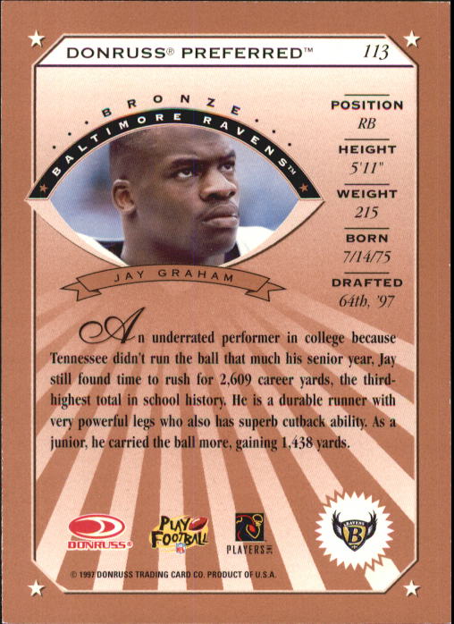 1997 Donruss Preferred Football "Main Set" Cards #1 to 150 Rookies and Veterans - Picture 97 of 147