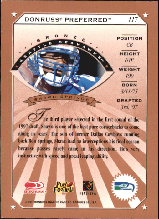 1997 Donruss Preferred Football "Main Set" Cards #1 to 150 Rookies and Veterans - Picture 101 of 147