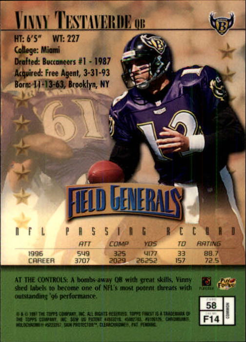 1997 Finest Football "Main Set" Cards #1 to #294 Promo Rookies and Veterans - Picture 107 of 350