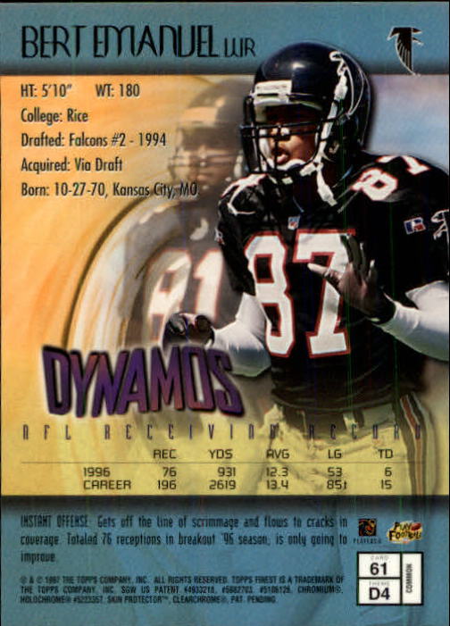 1997 Finest Football "Main Set" Cards #1 to #294 Promo Rookies and Veterans - Picture 113 of 350