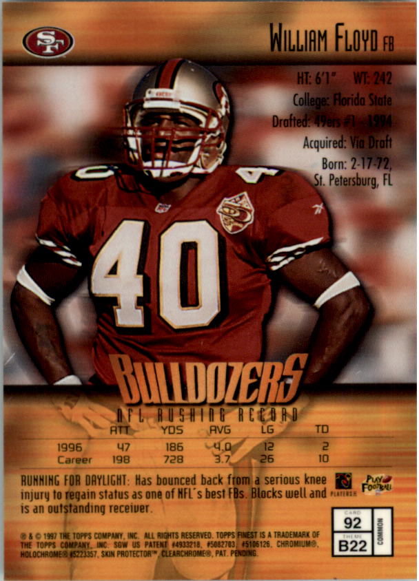 1997 Finest Football "Main Set" Cards #1 to #294 Promo Rookies and Veterans - Picture 173 of 350