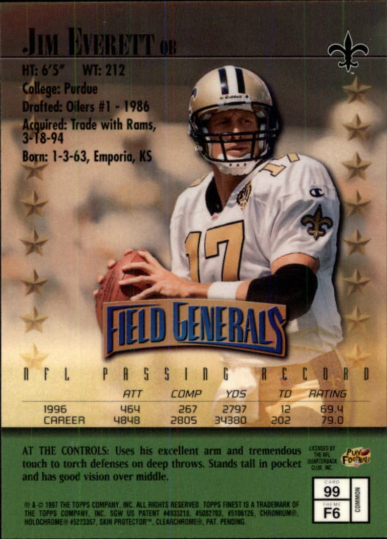 1997 Finest Football "Main Set" Cards #1 to #294 Promo Rookies and Veterans - Picture 185 of 350