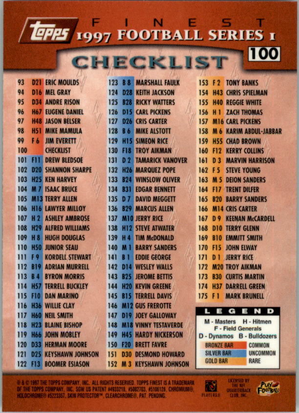 1997 Finest Football "Main Set" Cards #1 to #294 Promo Rookies and Veterans - Picture 187 of 350