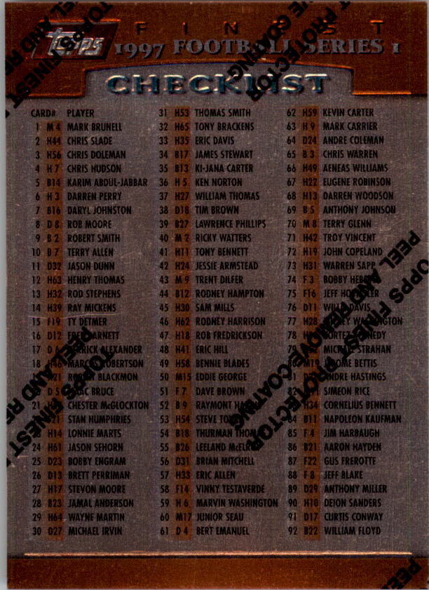 1997 Finest Football "Main Set" Cards #1 to #294 Promo Rookies and Veterans - Picture 186 of 350