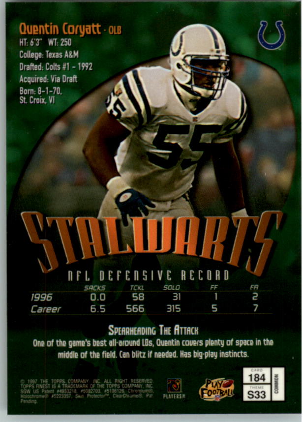1997 Finest Football "Main Set" Cards #1 to #294 Promo Rookies and Veterans - Picture 216 of 350