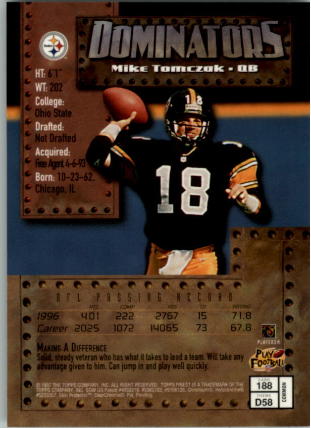 1997 Finest Football "Main Set" Cards #1 to #294 Promo Rookies and Veterans - Picture 222 of 350