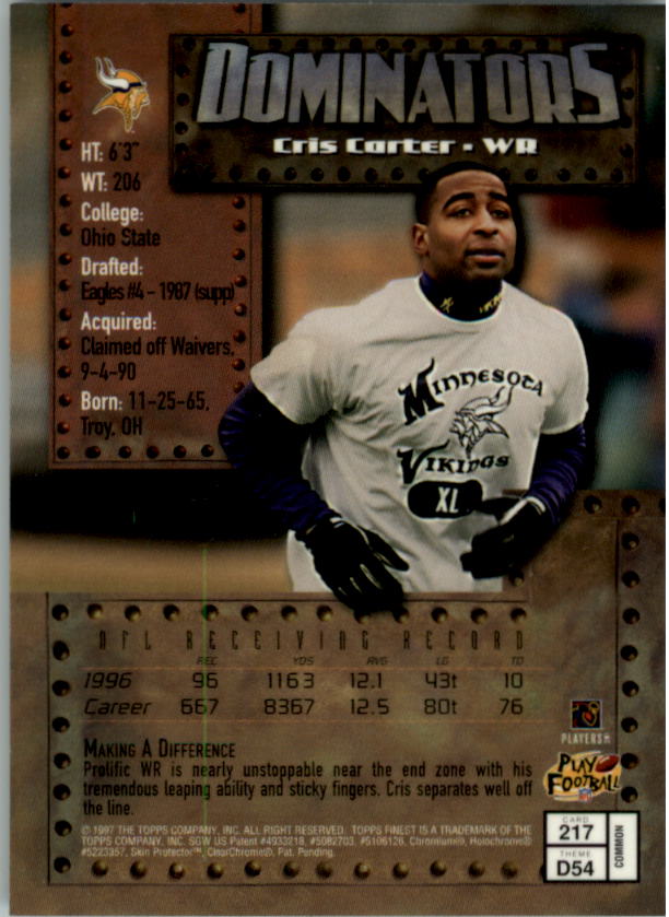 1997 Finest Football "Main Set" Cards #1 to #294 Promo Rookies and Veterans - Picture 260 of 350