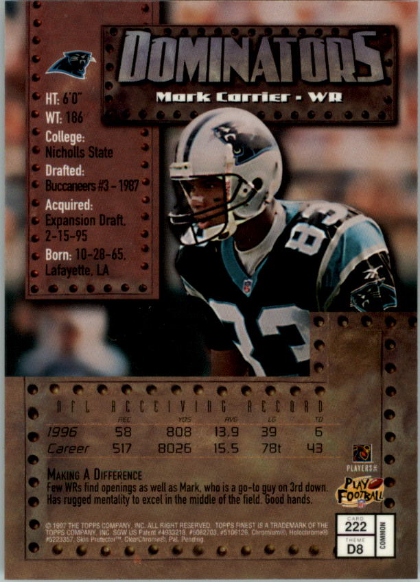 1997 Finest Football "Main Set" Cards #1 to #294 Promo Rookies and Veterans - Picture 268 of 350