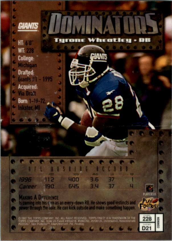 1997 Finest Football "Main Set" Cards #1 to #294 Promo Rookies and Veterans - Picture 278 of 350