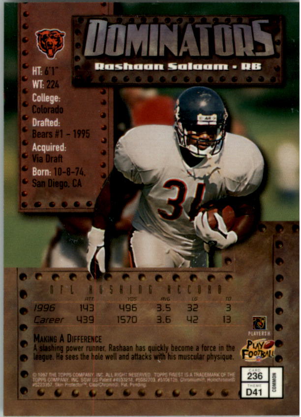 1997 Finest Football "Main Set" Cards #1 to #294 Promo Rookies and Veterans - Picture 288 of 350