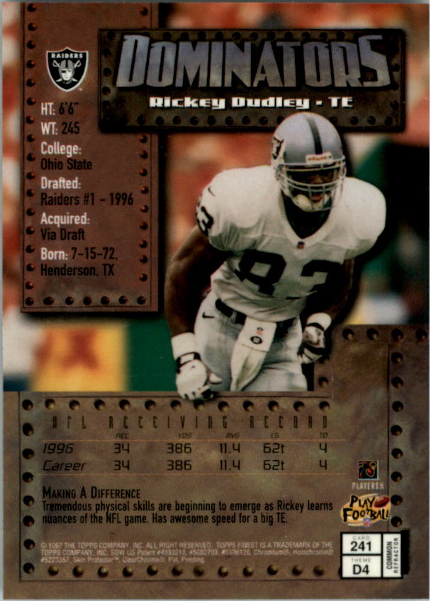 1997 Finest Football "Main Set" Cards #1 to #294 Promo Rookies and Veterans - Picture 294 of 350