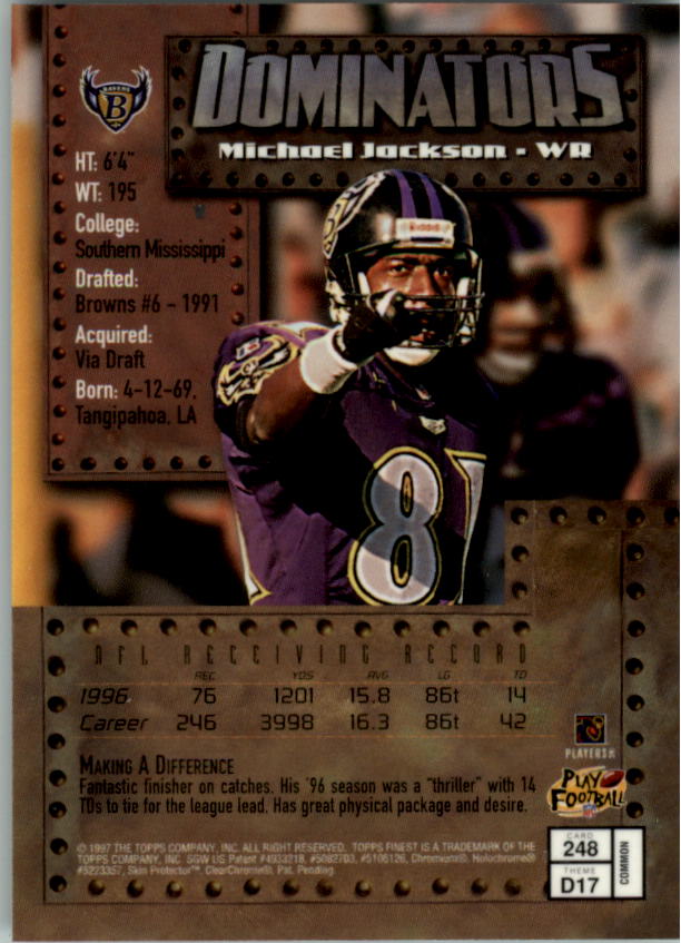 1997 Finest Football "Main Set" Cards #1 to #294 Promo Rookies and Veterans - Picture 306 of 350