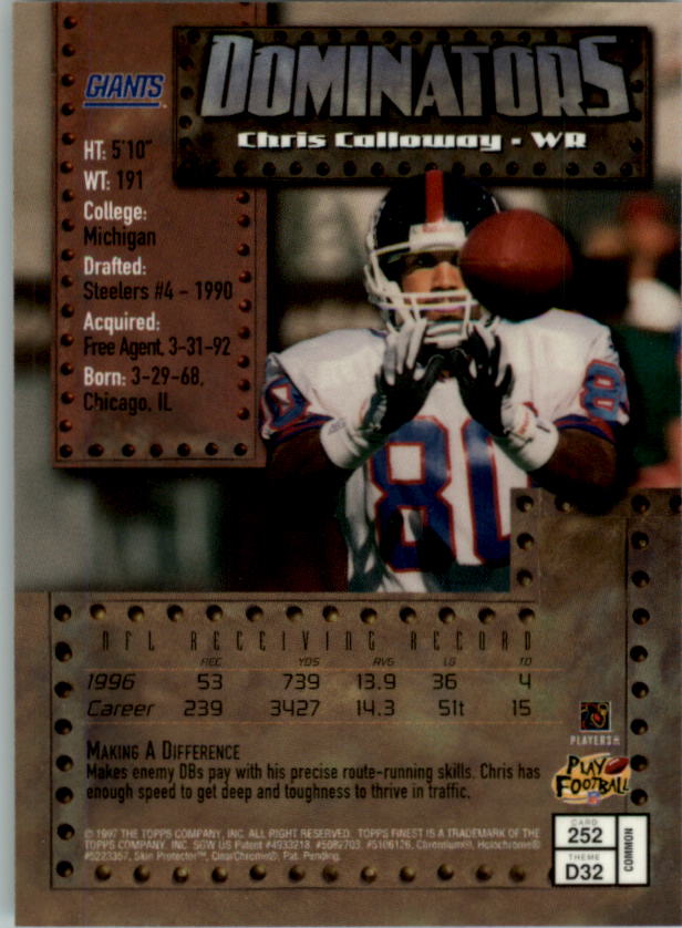 1997 Finest Football "Main Set" Cards #1 to #294 Promo Rookies and Veterans - Picture 312 of 350