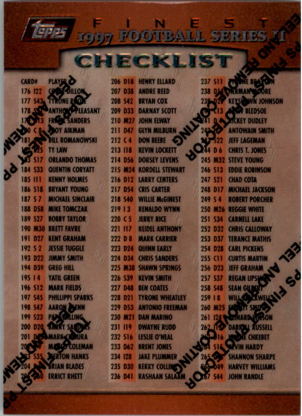 1997 Finest Football "Main Set" Cards #1 to #294 Promo Rookies and Veterans - Picture 343 of 350
