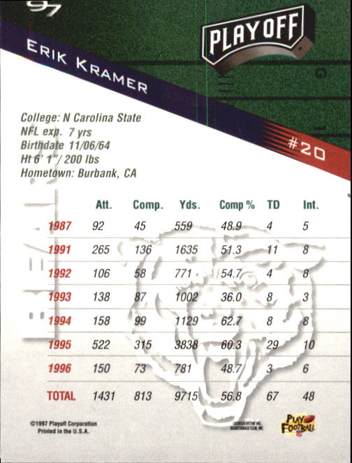 1997 Playoff Zone Football "Main Set" Cards #1 to #150 Rookies and Veterans - Picture 35 of 249
