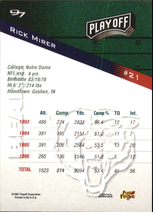 1997 Playoff Zone Football "Main Set" Cards #1 to #150 Rookies and Veterans - Picture 37 of 249