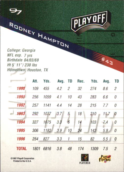 1997 Playoff Zone Football "Main Set" Cards #1 to #150 Rookies and Veterans - Picture 69 of 249