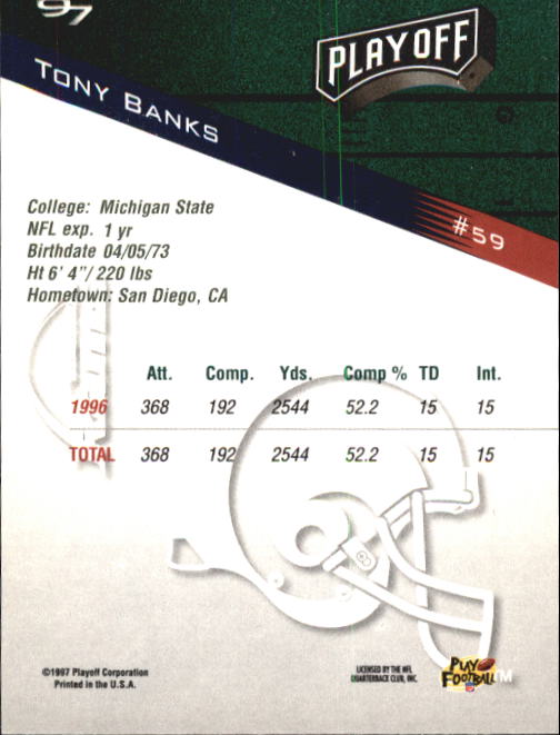 1997 Playoff Zone Football "Main Set" Cards #1 to #150 Rookies and Veterans - Picture 97 of 249