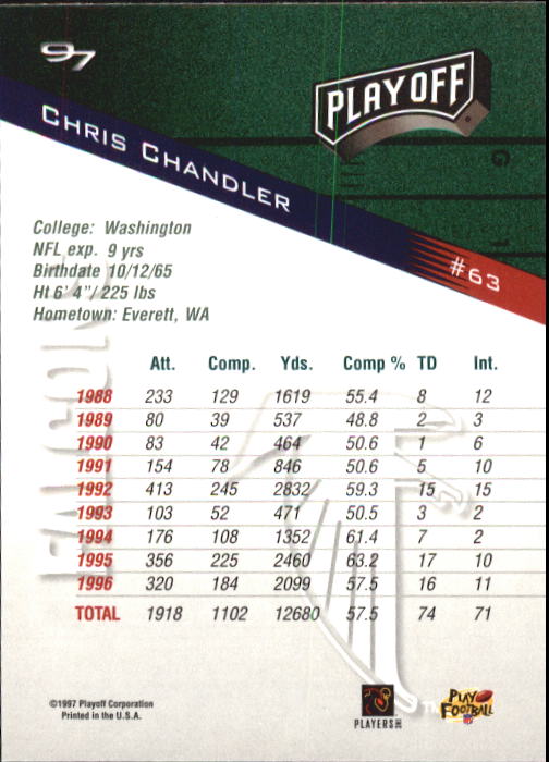 1997 Playoff Zone Football "Main Set" Cards #1 to #150 Rookies and Veterans - Picture 103 of 249