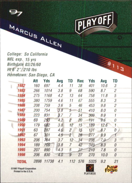 1997 Playoff Zone Football "Main Set" Cards #1 to #150 Rookies and Veterans - Picture 191 of 249