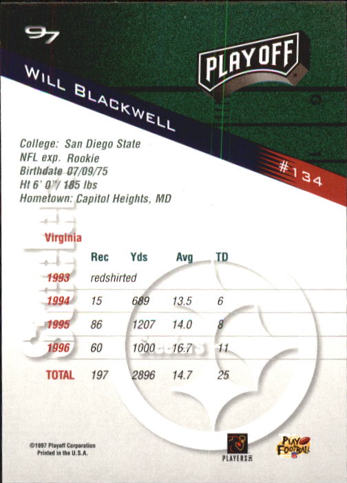 1997 Playoff Zone Football "Main Set" Cards #1 to #150 Rookies and Veterans - Picture 221 of 249