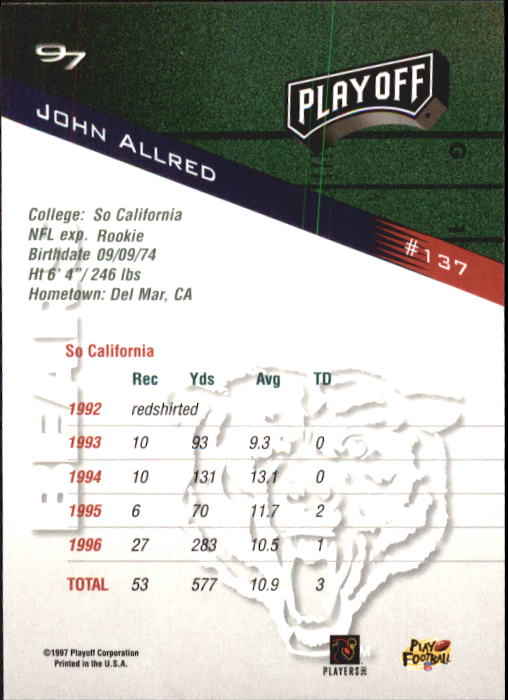 1997 Playoff Zone Football "Main Set" Cards #1 to #150 Rookies and Veterans - Picture 225 of 249