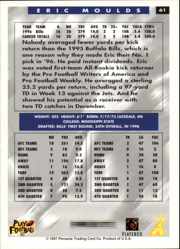 1997 Score Football "Main Set" Cards #1 to #200 Rookies and Veterans - Picture 115 of 311