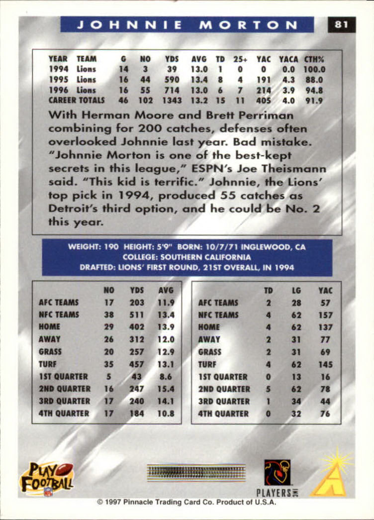 1997 Score Football "Main Set" Cards #1 to #200 Rookies and Veterans - Picture 153 of 311