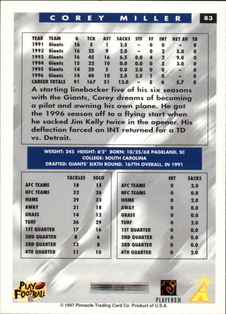 1997 Score Football "Main Set" Cards #1 to #200 Rookies and Veterans - Picture 157 of 311
