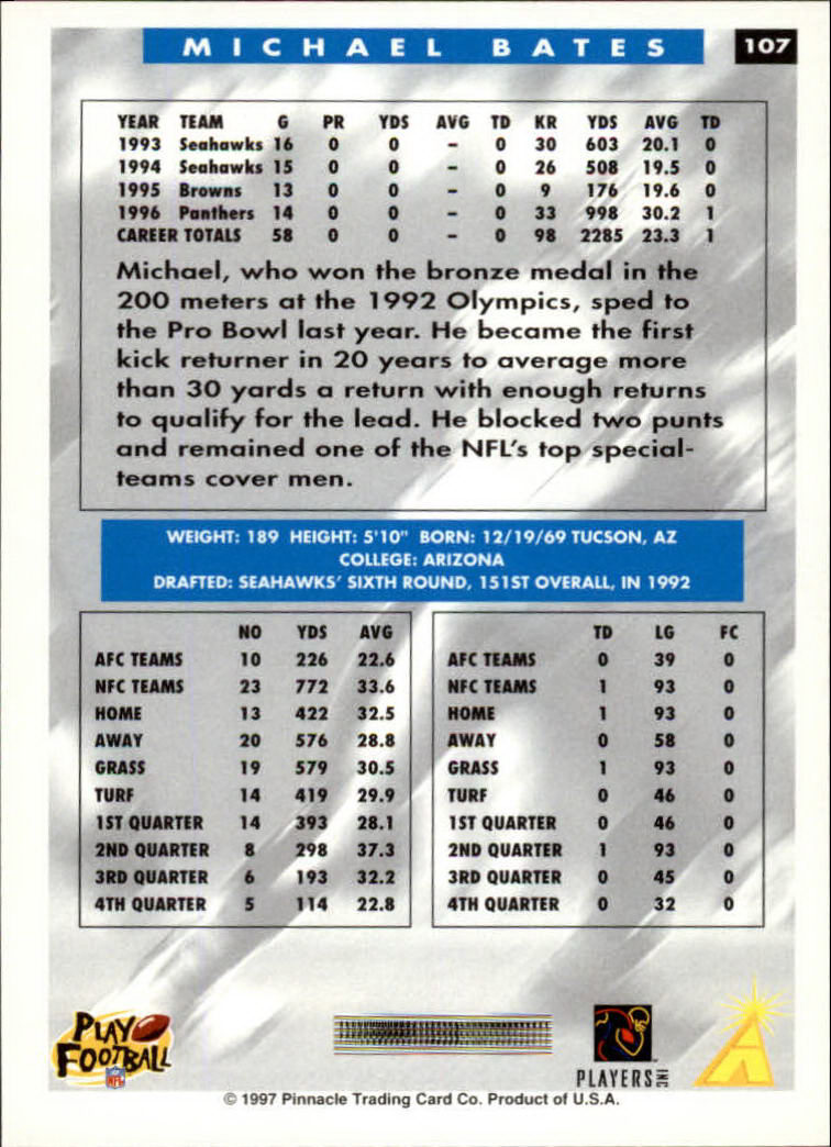 1997 Score Football "Main Set" Cards #1 to #200 Rookies and Veterans - Picture 189 of 311
