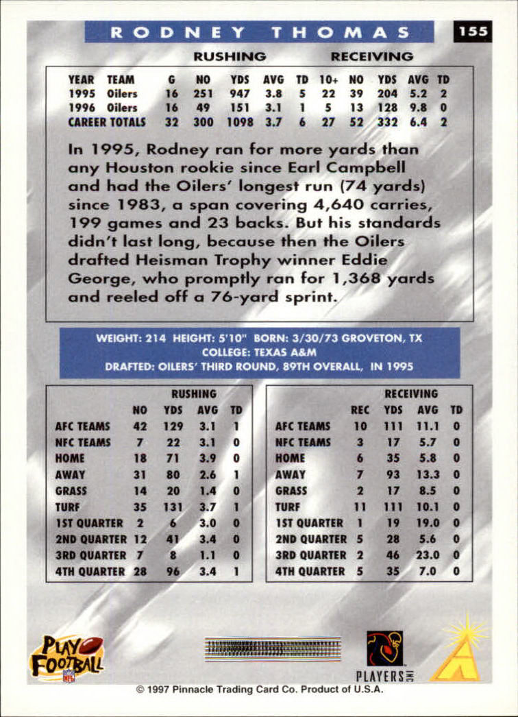 1997 Score Football "Main Set" Cards #1 to #200 Rookies and Veterans - Picture 255 of 311