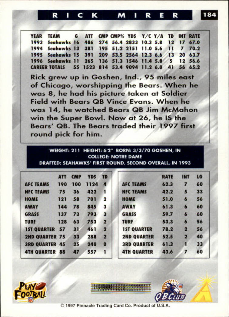 1997 Score Football "Main Set" Cards #1 to #200 Rookies and Veterans - Picture 295 of 311