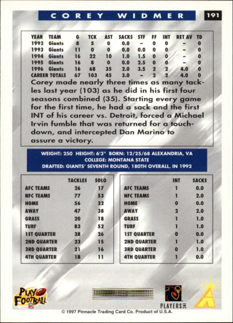 1997 Score Football "Main Set" Cards #1 to #200 Rookies and Veterans - Picture 303 of 311