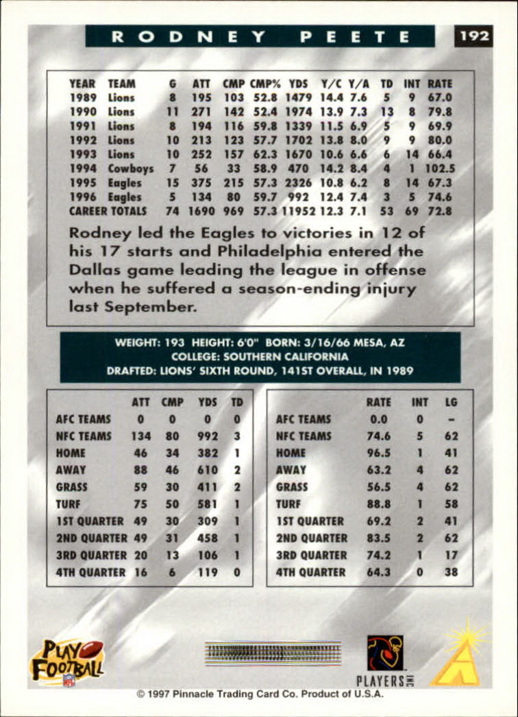 1997 Score Football "Main Set" Cards #1 to #200 Rookies and Veterans - Picture 305 of 311