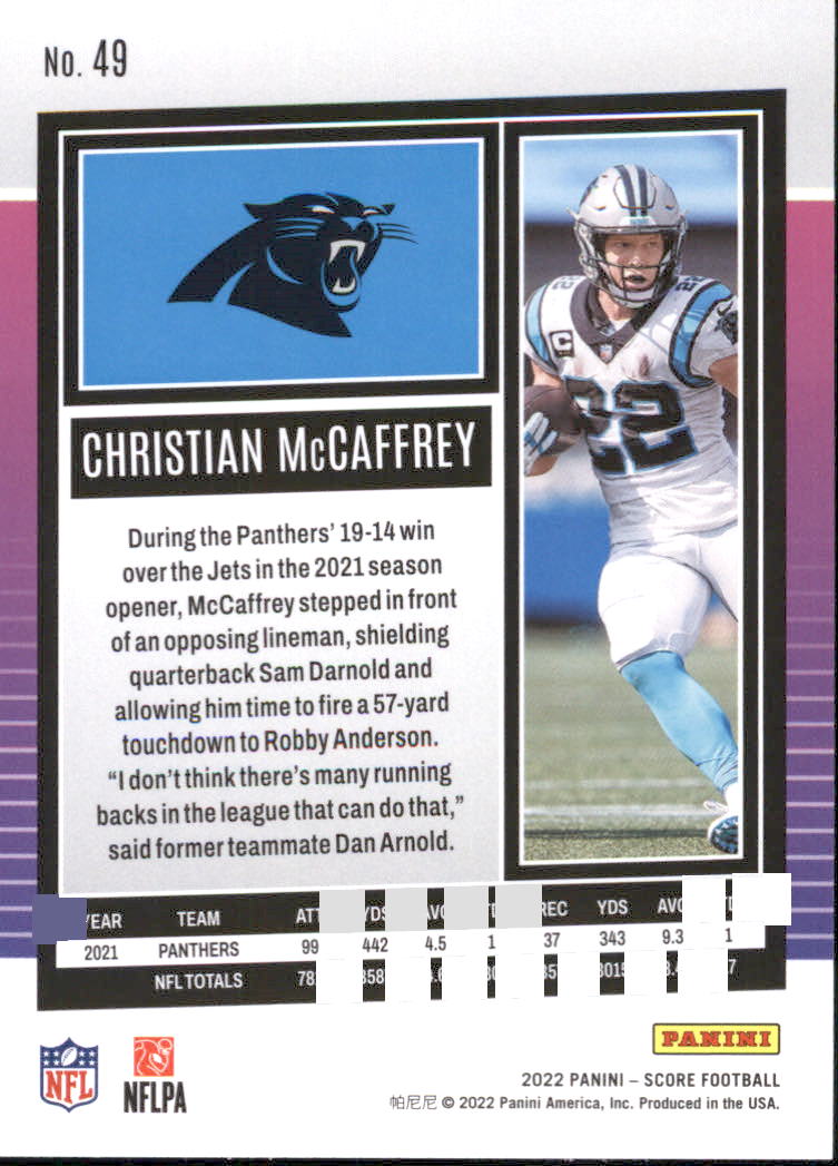 Christian McCaffrey Carolina Panthers Game-Used #22 White Jersey vs. New  York Jets on September 12 2021