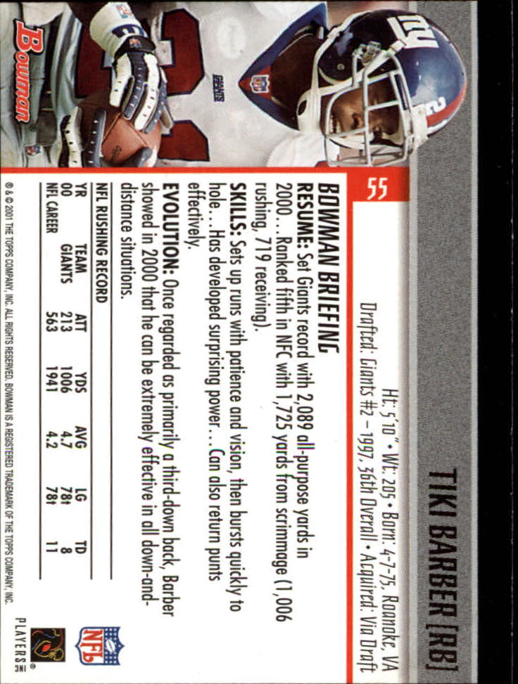 2001 Bowman Football Card Pick