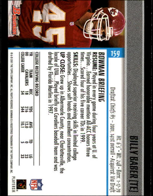 2001 Bowman Football Card Pick