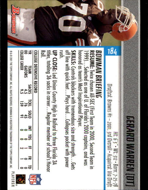 2001 Bowman Football Card Pick