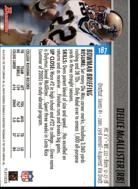 2001 Bowman Football Card Pick