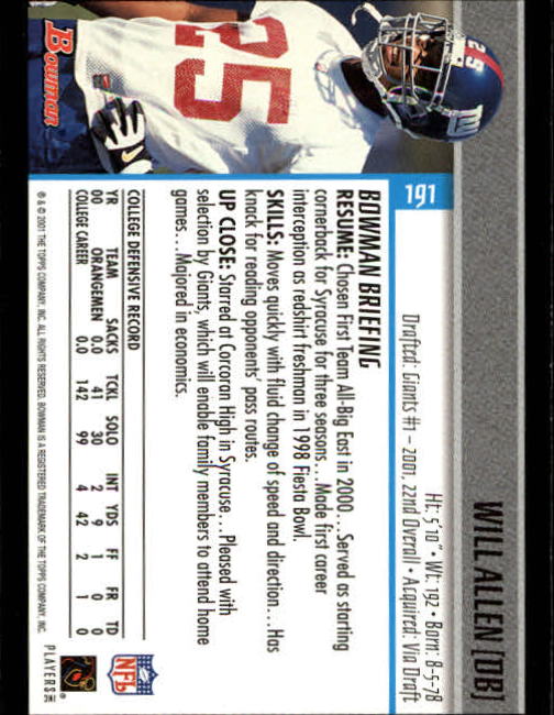 2001 Bowman Football Card Pick