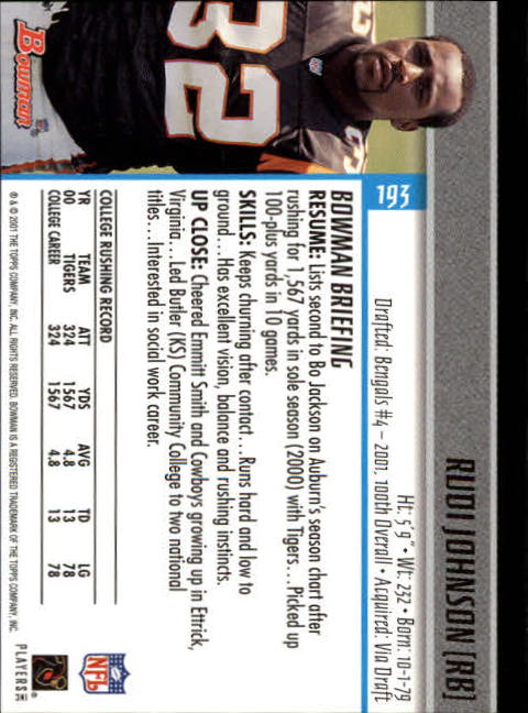 2001 Bowman Football Card Pick