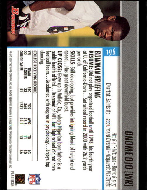 2001 Bowman Football Card Pick