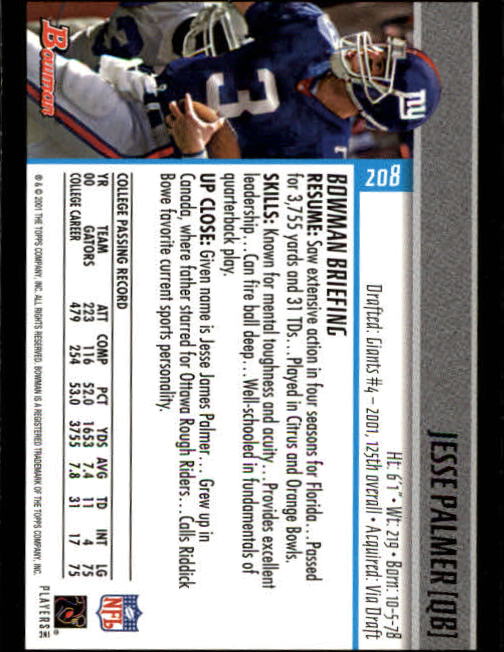 2001 Bowman Football Card Pick