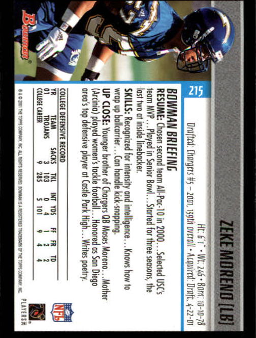 2001 Bowman Football Card Pick