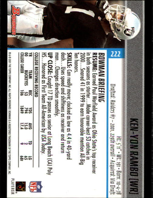 2001 Bowman Football Card Pick