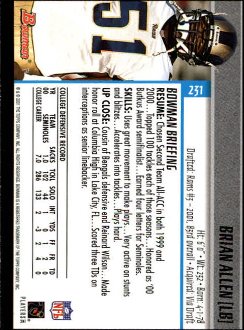 2001 Bowman Football Card Pick