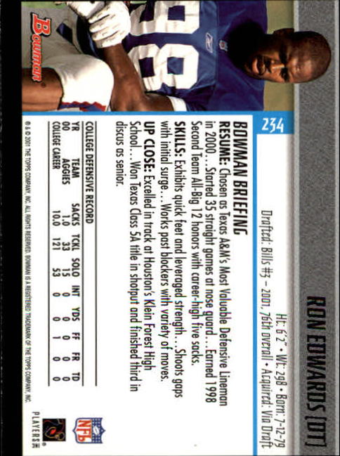 2001 Bowman Football Card Pick